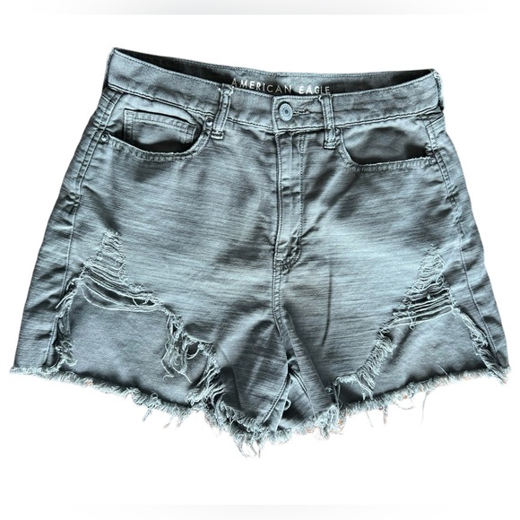American Eagle Distressed Highest Rise Mom Short Light Olive Green Size 8 - Picture 1 of 10